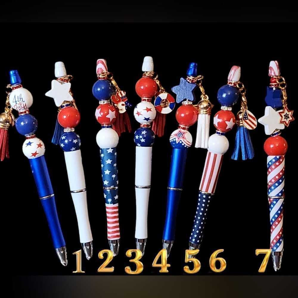 New! Custom Made Patriotic USA Beaded Pen w/Free Ink Refill